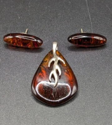 Juego de Pendientes y Colgantes Ámbar Miel Coñac Artesanal Vintage Probado Foto 1 de 4