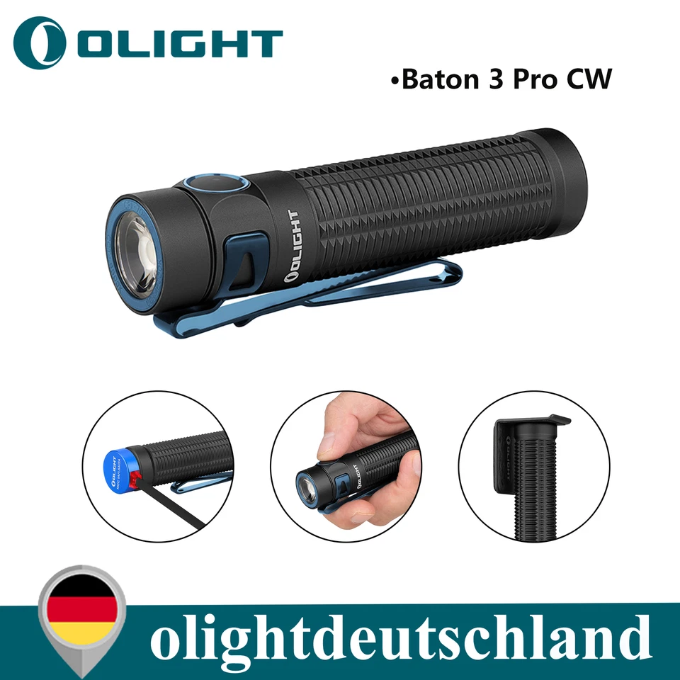 Olight Baton 3 Pro Linterna Recargable USB 1500 Lúmenes LED Camping Senderismo EDC - Imagen 1 de 4
