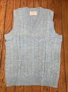 Vintage Jantzen Sweater Vest Made In USA Size Medium Knit Button Pockets Blue - Picture 1 of 12