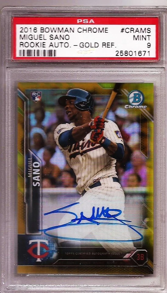 2016 Bow. Chrome GOLD Refractor Rookie Auto #MS Miguel Sano RC #d /50 PSA 9 Mint - Image 1 of 1