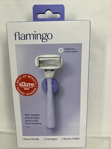 Flamingo Women's 5 Blade 1 Handle 2 Cartridges Shower Holder Lilac COMBINESHIP - Picture 1 of 3