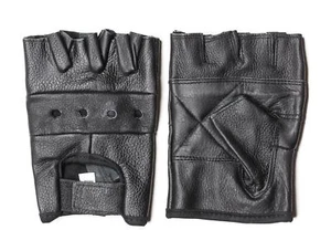 Fingerless Leather Gloves Black Mens Lightweight Heavy Duty Bikers Work Gloves - Picture 1 of 8