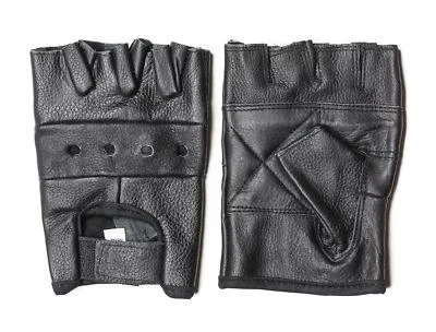 Fingerless Leather Gloves Black Mens Lightweight Heavy Duty Bikers Work Gloves - Image 1 of 4