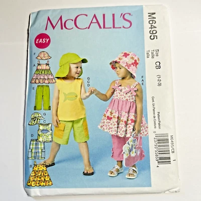 McCalls 6495 Girls Boys Easy Tops Shorts Pants Hats Sewing Pattern Sz 1-2-3 - Image 1 of 4