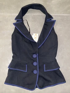 Nuevo con etiquetas Chaleco LaRok La Rok para mujer negro azul de 3 botones XS $128 - Imagen 1 de 5