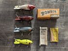 Lot of 4 Vintage BOMBER Multiple Colors Wood Fishing Lures with One Box, Inserts