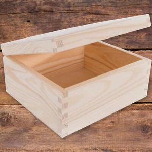 Scatola rettangolare in legno con coperchio | 18x16x9 cm | pino decorativo liscio non verniciato - Foto 1 di 8