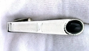 ONE - 1 3/4 INCH TAPERED NATURAL OVAL BLACK ONYX SILVER COLOR TIE CLIP TIE BAR - Picture 1 of 2