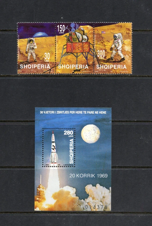S5945   Albania   1999   space   Moon Landing   strip & sheet   MNH - Image 1 of 1