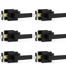 6 Pack Privacy Door Levers, Matte Black Door Handles, Bed Bathroom, Heavy Duty - Picture 1 of 7
