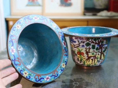 China Arte Palacio Decoración Cobre Cloisonne Esmalte Macetas Par Foto 1 de 4