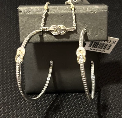 LAGOS Newport Diamond Large Hoop Caviar  18k Gold Silver Earrings NEW $850.00 - Image 1 of 4