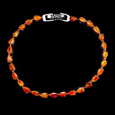 925 Sterling Silver Bracelet Pear Orange Opal 5x3mm Natural Gemstone Jewelry 7 - Image 1 of 4
