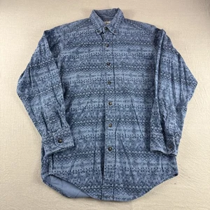 Vintage LL Bean Western Flannel Shirt Mens S Blue Aztec Made in USA Long Sleeve - Picture 1 of 6