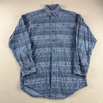 Vintage LL Bean Western Flannel Shirt Mens S Blue Aztec Made in USA Long Sleeve - Image 1 of 4