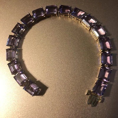 Huge Purple Topaz  Emerald Cut Gemstone Tennis Bracelet 10kt Yellow Gold 20.8 gr - Image 1 of 4
