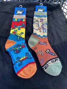 2 pares de calcetines Polar Graphic’s Crew coloridos estampados nativos de lagarto talla 8-11 nuevos con etiquetas - Imagen 1 de 3