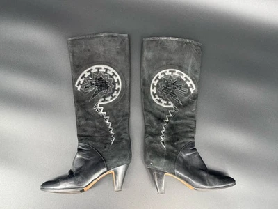 Botas de gamuza negras vintage BALLY AÑOS 80 con diseño abstracto, talla 7,5 EE. UU. 38EU Foto 1 de 4