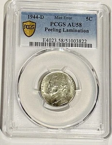 1944 D Nickel Mint Error PCGS Peeling Lamination AU58 Rare - Picture 1 of 5