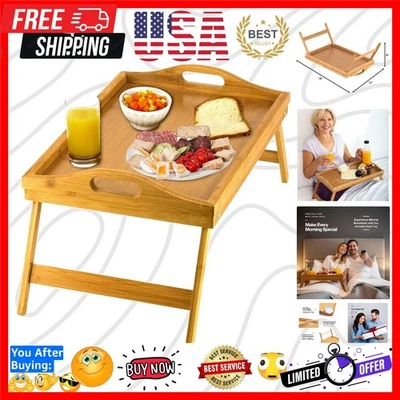 Bandeja Mesa Cama con Patas Plegables - Bandeja Desayuno Bambú con Asas para Cama... Foto 1 de 4