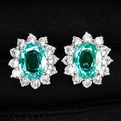 Bluish Green Paraiba Tourmaline 8.30Ct 925 Sterling Silver White Gold Earrings - Image 1 of 4