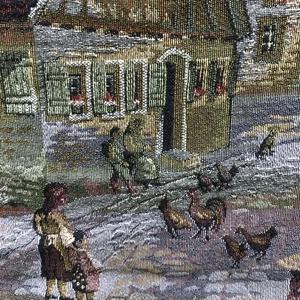 french tapestry vintage wall hanging 60 x 29 inches Village Life - Picture 1 of 13