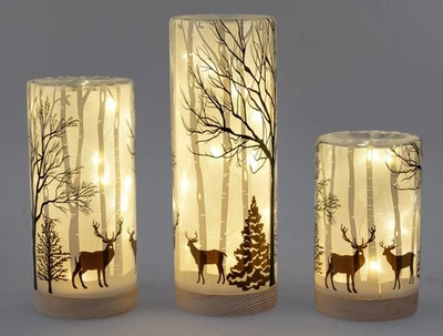 3er Set LED Tischlampen NATURE mit Hirschen 15 + 20 + 25cm Glas Formano W25 - Bild 1 von 2