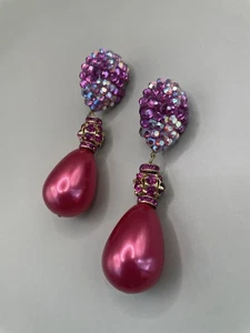 PENDIENTES COLGANTES VINTAGE AÑOS 80 FIRMADOS H. WEISZ tono dorado rosa pedrería leer - Imagen 1 de 8