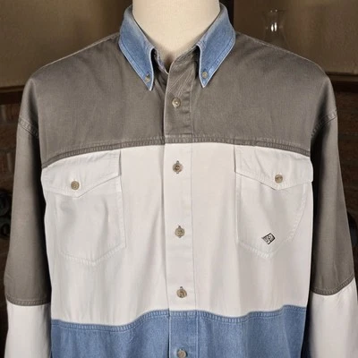 Vintage Roper Color Block Men's Shirt Khaki White and Denim Size 2XLT - Image 1 of 4