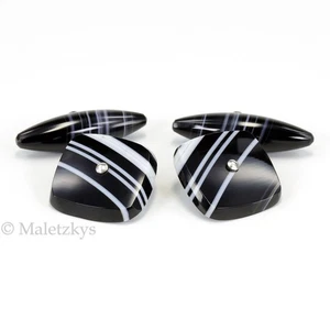 Original Historismus um 1880 - Antike Manschettenknöpfe Onyx Silber Bandachat - Bild 1 von 5