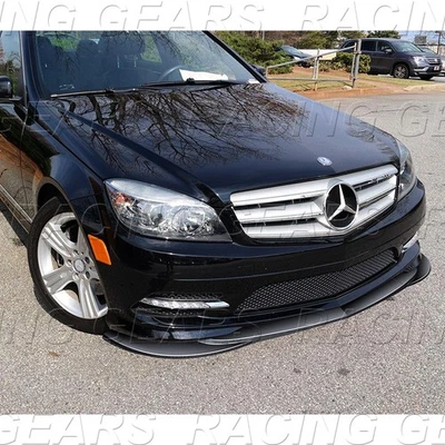 PAINTED BLACK FRONT BUMPER LIP SPOILER FOR 08-11 MERCEDES C300 C350 SPORT W204 - Image 1 of 4