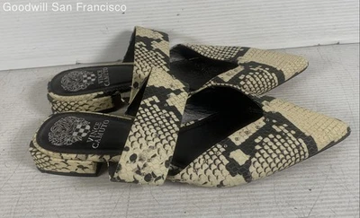 Sapato Feminino Vince Camuto Bege Preto Estampa de Cobra Couro Slip-On Mule Tamanho 8.5 - Imagem 1 de 4