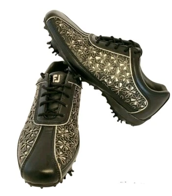 Sapatos femininos Footjoy coleção LoPro golfe/atletismo preto floral corte a laser tamanho. 6,5 - Imagem 1 de 4