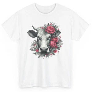 Camiseta Vaca Artística con Flores - Camiseta Gráfica Vaca Novedad - Imagen 1 de 23