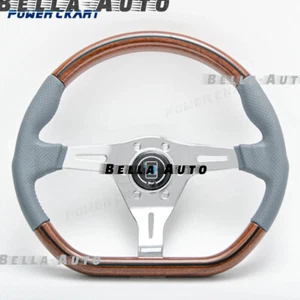 14' D Shape Steering Wheel JDM Sport Classic Wood Steering Wheel Sim Gaming - Foto 1 di 15