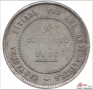 España 5 pesetas 1873 Cartagena / Coincidente - 28,60 gr. plata MBC 111 - Picture 1 of 2