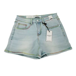 Judy Blue Jean Shorts Womens Size S, M, L Mid Rise Light Wash Rainbow Stitching - Picture 1 of 16