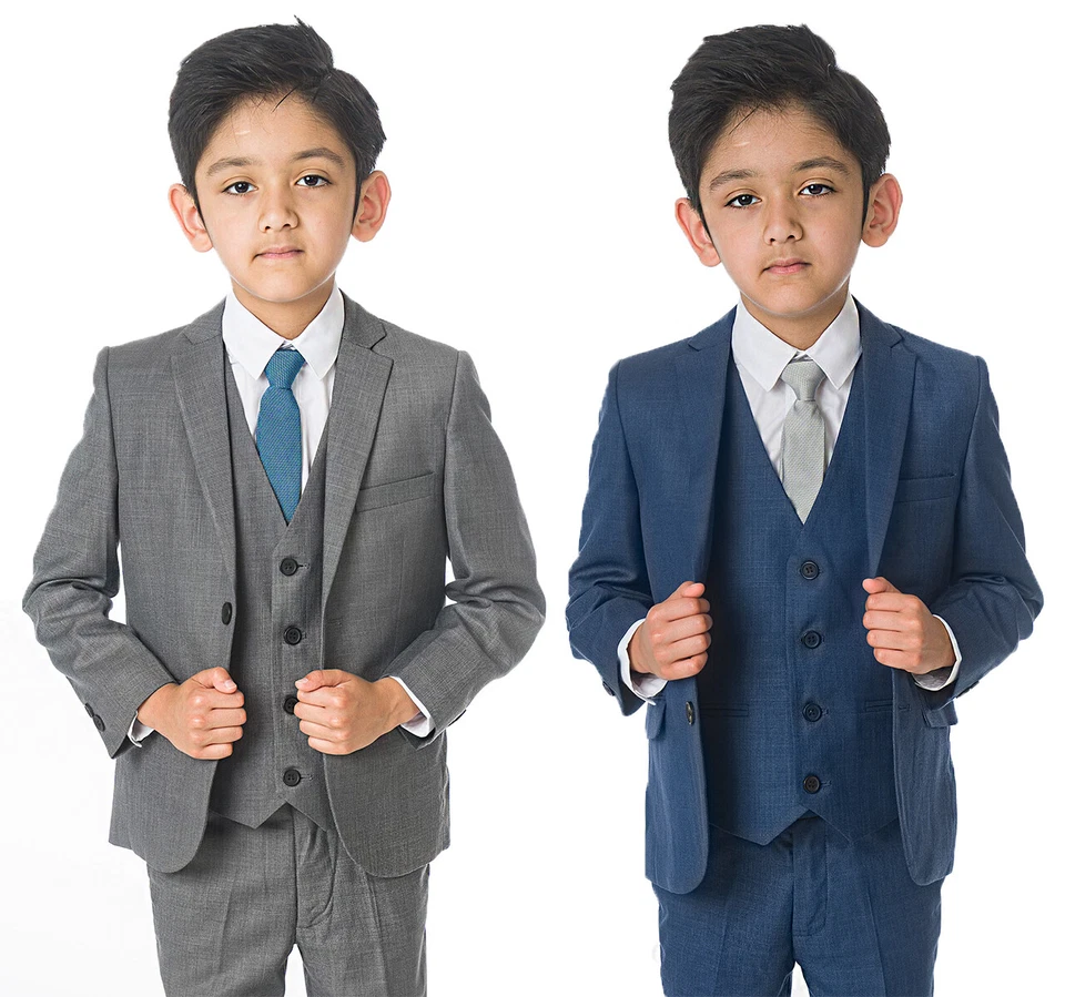 Trajes para niños niños página de boda niño fiesta graduación traje, bebé hasta 14 años, gris o azul Foto 1 de 4