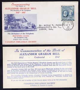 Canada BRANTFORD 1947 FDC Cover. Alexander Graham Bell. Insert - Picture 1 of 2