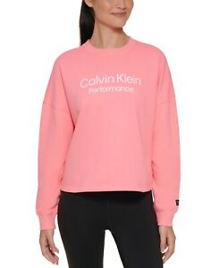 $60 Calvin Klein Performance Women's Stacked Logo Cropped Sweatshirt Pink Small