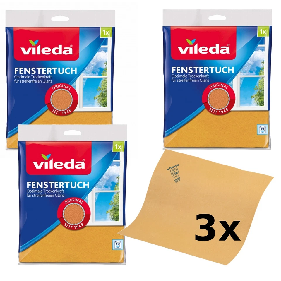 Paquete de 3 paños de microfibra Vileda 3x ventana vidrio microfibra limpieza sin rayas
