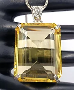 112.35 Ct Emerald Natural Yellow Citrine Pendant 925 Strealing silver Gems 25N - Picture 1 of 8
