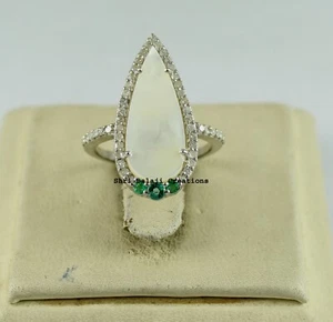 Ring Natural Rosecut Diamond & Emerald , Mother Of Pearl 925Sterling Silver Ring - Picture 1 of 4