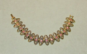 Vintage JUDY LEE Signed Bracelet Watermelon Pink Rhinestone Faux Pearl Gold tone - Picture 1 of 7