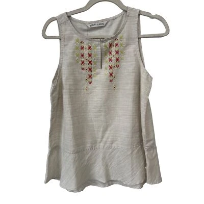Camiseta sin mangas Woolrich bordada Peplum para mujer S crema mezcla de lino boho hippie NUEVA Foto 1 de 4
