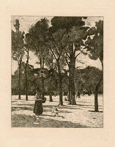 Schöne 1892 Stanilas Lepine Radierung "Sommerspaziergang Paris" limitiert gerahmt COA - Bild 1 von 2