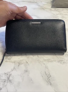 Ermenegildo Zegna Cartera Larga Cuero Negro Cremallera Alrededor Cartera Bolso sin asas Inmaculado - Imagen 1 de 19