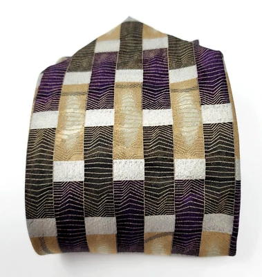 Bachrach мужской 100% итальянский шелк геометрический в полоску шеи галстук фиолетовый бежевый зеленый - Изображение 1 из 4