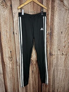 Adidas Taper Tricot Jogger Track Pants Black White Girls Medium 10-12 Stretch - Picture 1 of 4