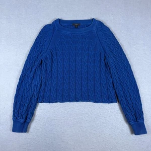 J.Crew Womens Blue Cable Knit Pullover Sweater Size M Crewneck Fisherman Cropped - Picture 1 of 5